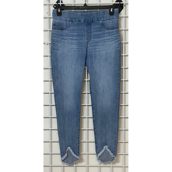 Chicos Pull On Jegging Ankle Jeans Womens Size 4 Light Wash Frayed Hem - Picture 2 of 8